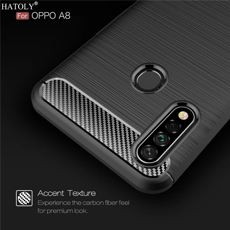 

For OPPO A8 Case For OPPO A8 Soft Silicone Back Cover Shockproof Bumper Carbon Fiber TPU Texture Phone Case For OPPO A8 6.5"