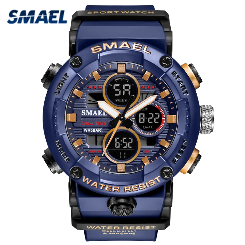 

SMAEL Men Fashion Casual Digital Quartz Wristwatches Blue Sports Watches Male Military Alarm Zegarki Meskie New Men's Clock
