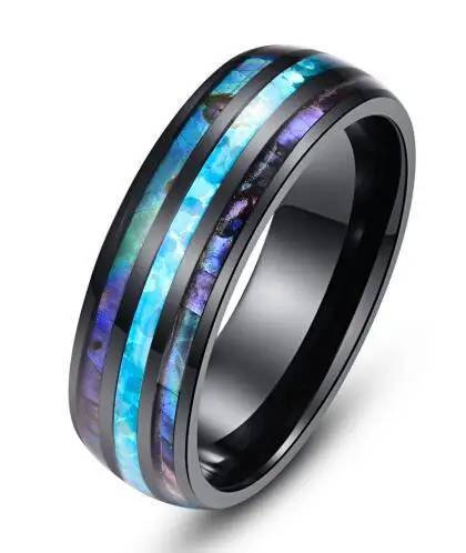 

Tungsten Carbide Ring Rose Gold Plating Inlaid Blue Shell Meteorite Arrow Dome Tungsten Steel Ring Wedding Men Jewelry
