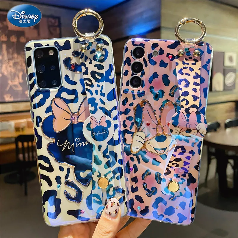 

Disney Mickey Minnie Wristband Leopard Soft Case for Samsung Galaxy S21 Ultra S20 FE S10 Plus Note 20 Ultra Phone Cover Shell