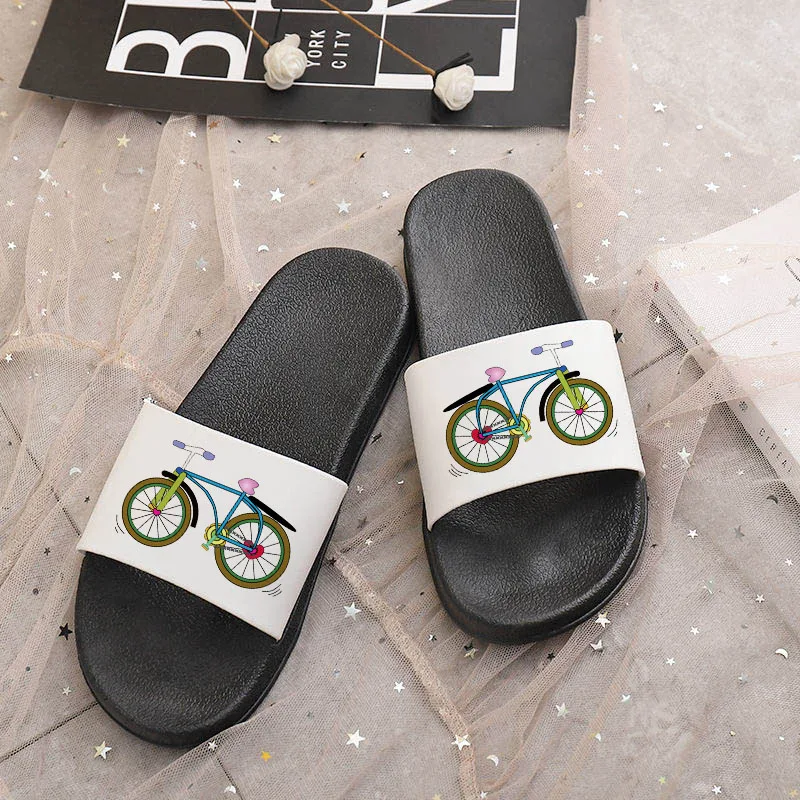 

Lady slippers Comfort Female shoes women slipper Aesthetic Bicycle Printed Korean version Harajuku Leisure slippers woman mujer