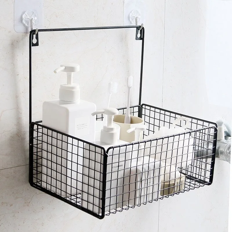

European-style simple ins wall shelf free punch bathroom bathroom wrought iron hanging basket wall rack storage artifact LB92906