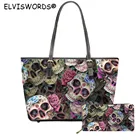 ELVISWORDS 2 шт.компл., готические черепа, фирменный дизайн, женская большая сумка и сумка, Дамская Роскошная PU Сумка-тоут, Повседневная Уличная сумка через плечо
