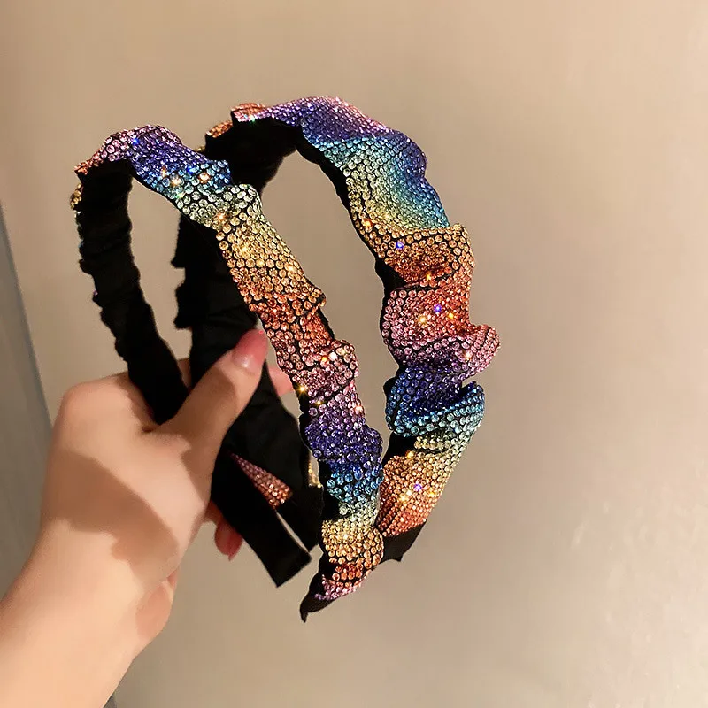 

FYUAN Vintage Colorful Rhinestone Hairbands for Women Velvet Headwear Hair Accessories Jewelry