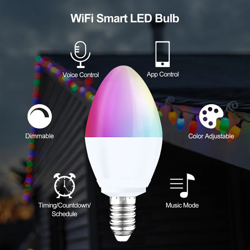 

Bombilla LED inteligente E14 con Wifi, Bombilla RGB regulable que funciona con Alexa Echo, asistente de Google Home, No se