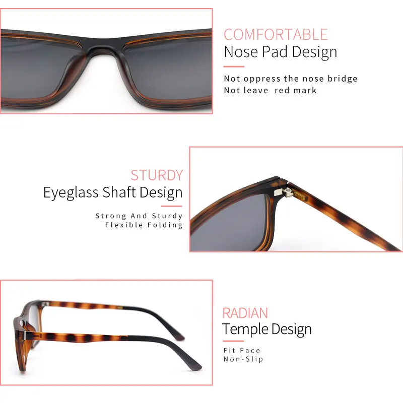 

KANDREA Fashion Square Tortoiseshell Magnetic Clip Sunglasses New Men Ultralight Sun Glasses Shades Ultem Sunglass UV400 Eyewear