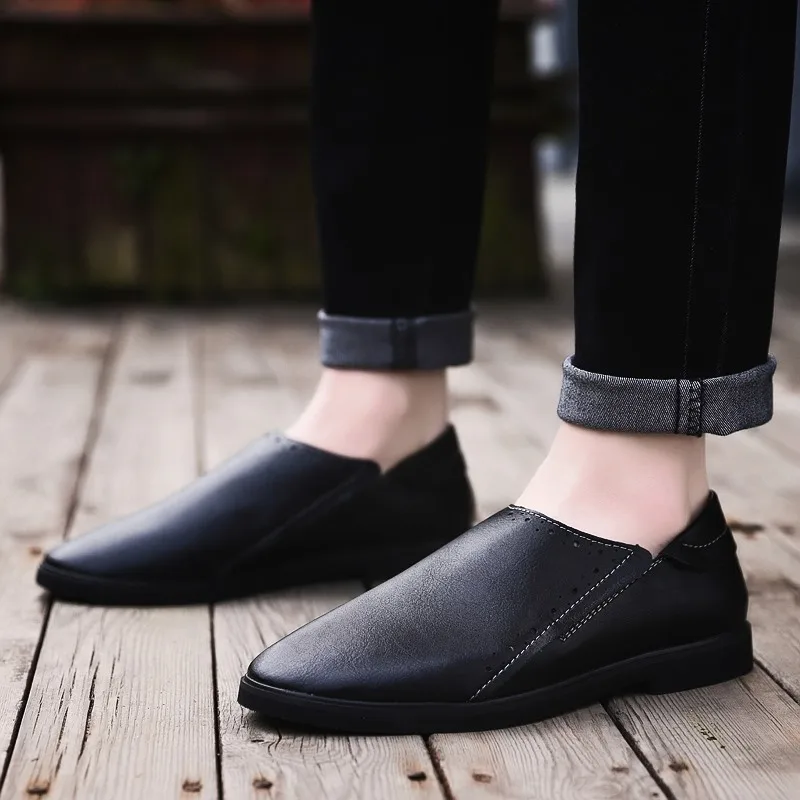 men Shoes Fashion Leather Slip-on Casual Soft Moccasins Comfortable outdoor Flat Men Black Driving Cool Loafers | Обувь