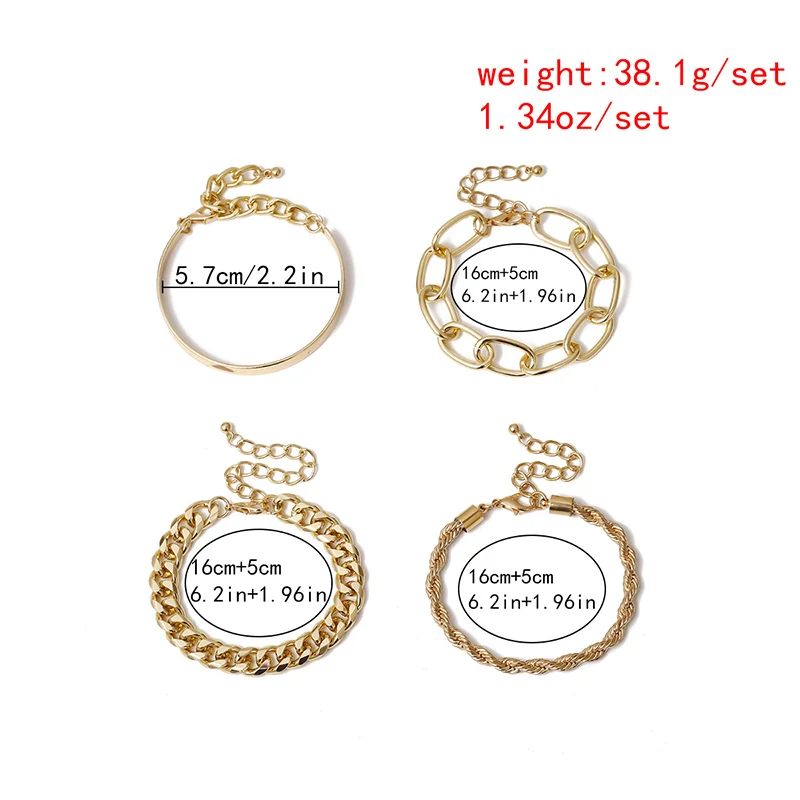 

4Pcs/Set Vintage Hip Hop Chunky Thick Miami Curb Cuban Bracelets Bangles Punk Metal Twisted Rope Chain Bracelet Jewelry Gift