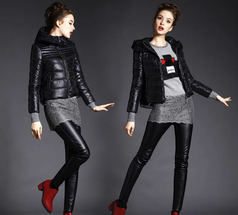 Пуховик с капюшоном женская зимняя короткая приталенная куртка на утином пуху