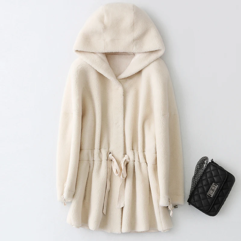 Зимнее шерстяное меховое пальто женское пушистое натуральное кашемировое с