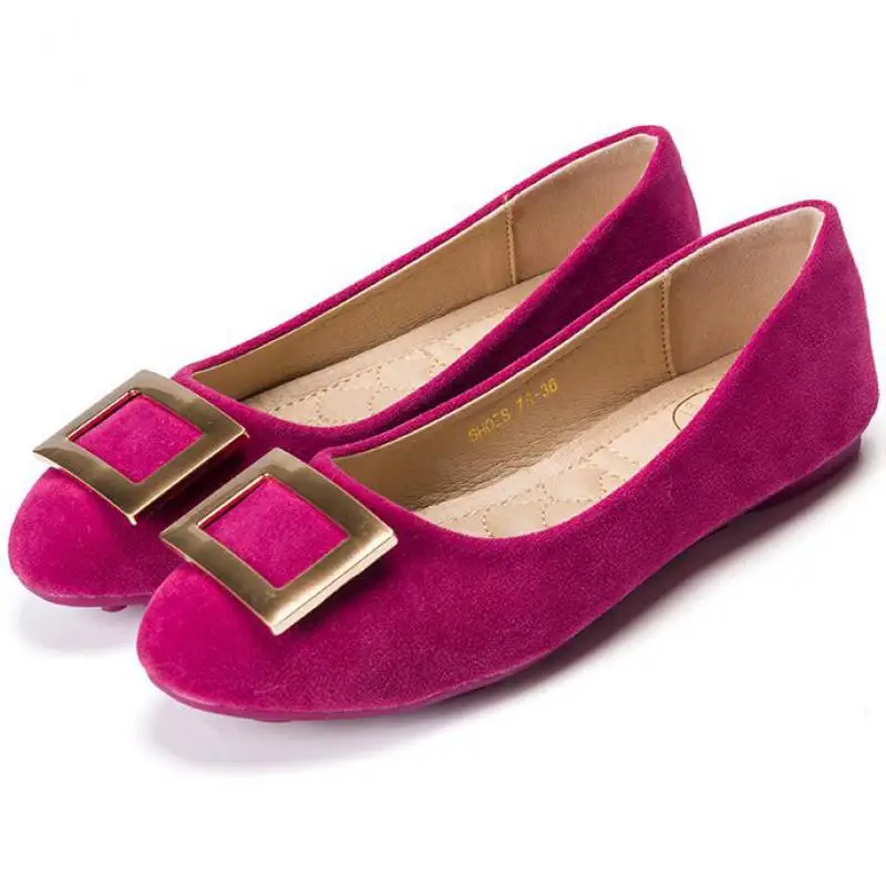 Round Toe Women's Flats Shoes Metal Buckle Loafers Slip On Ballerina Moccasins Shallow Single Large Size Zapatos Mujer | Обувь