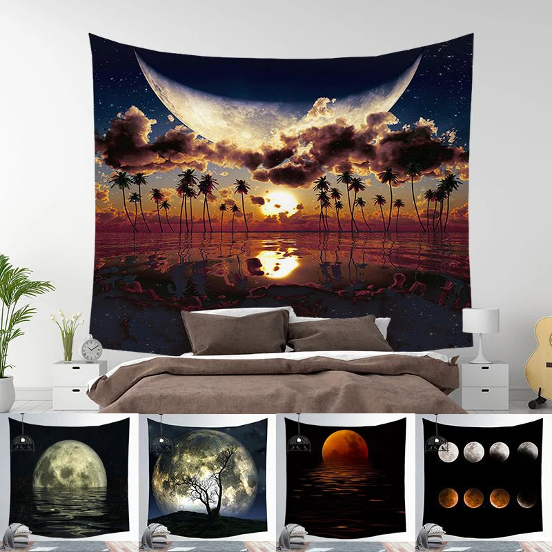 Moon гобелен с изображением звезд принтом Мандала в богемном стиле стене висит