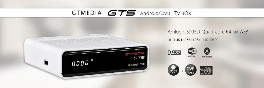FREESAT GTS Android 6,0 4K ТВ Коробка комбо DVB-S2-цифра спутниковый телевизионный ресивер 2/8GB Оперативная память Встроенная память Amlogic S905D BT4.0 Декодер каналов кабельного телевидения cccam ip ТВ Испания