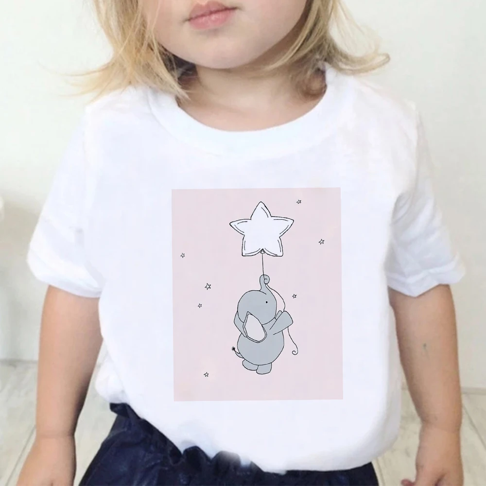 

3T-12T TShirt New Elephant Dumbo Star Balloon Print Children T Shirt Brothers and Sisters Kids T-Shirt Casual Baby Girl Boy Top