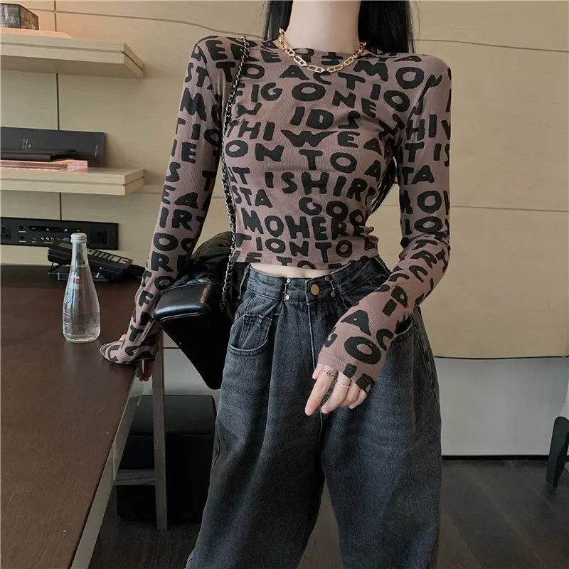 

Round neck with T-shirt women's wear autumn and winter new Korean slim bottomed shirt versatile long sleeve top