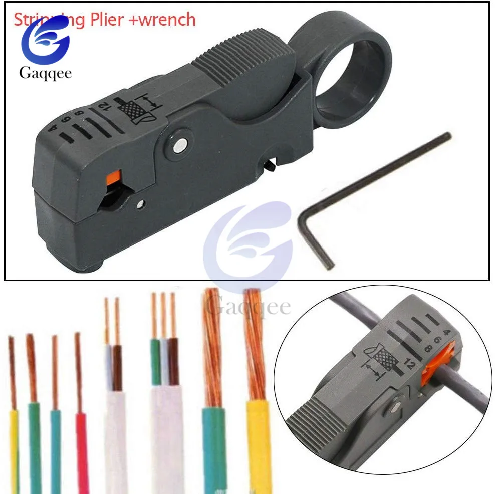 Household Multi Cutter Tool Rotary Cable Stripper Adjustable Double Blades RG6/59 Wire Stripper Automatic Cable Cutter Pliers
