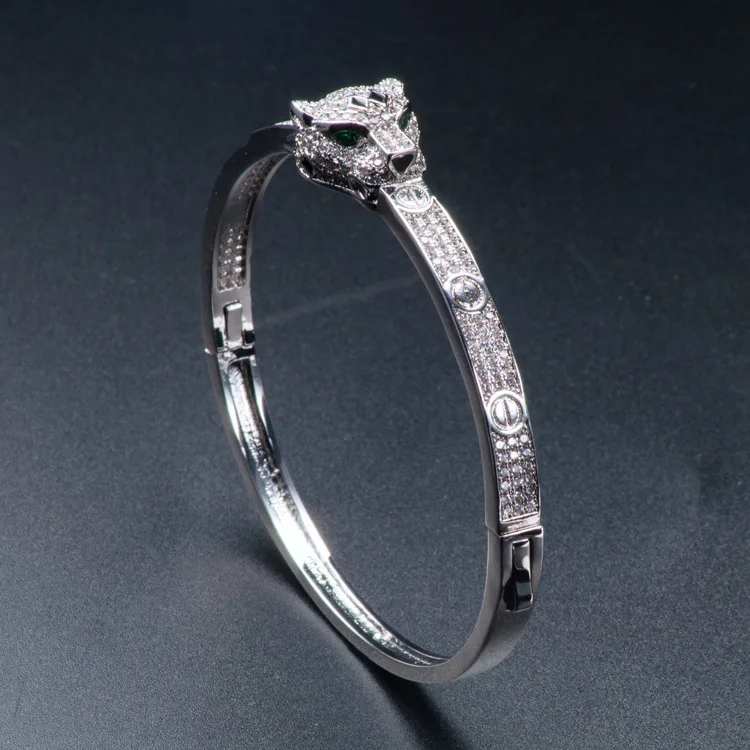 С модным фианитом золотой цвет леопардовая голова ЛЮБОВЬ браслет Роскошные