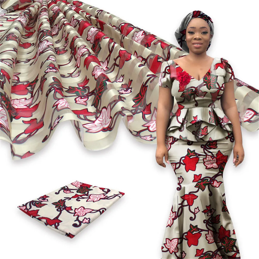 4 ярда ткань органза с вышивкой из шелка принтом в полоску вощенной ткани