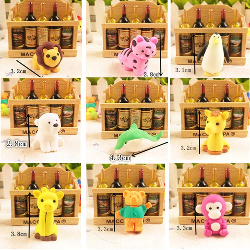 

Kids Creative Cartoon Mini Cute Animal Shaped Eraser Cartoon Design Toys Rubber Animal Mini Kawaii Eraser School Supplies Gift