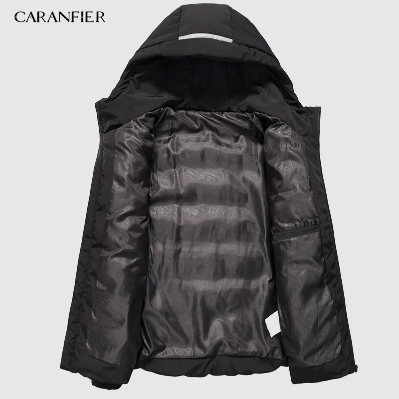 Мужская парка CARANFIER, Прямая поставка, модная мужская зимняя куртка, пальто с капюшоном, теплое мужское зимнее пальто, повседневное облегающее Мужское пальто