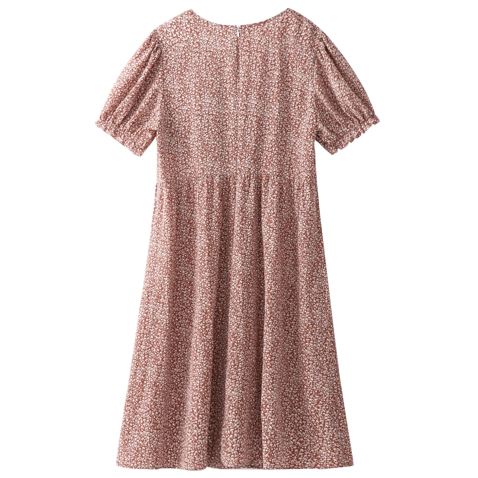 

TiaoBug Summer Women Plus Size Floral Print Short Dress Deep V Neck Short Sleeves Back Hidden Zipper Closure Knee Length Dress