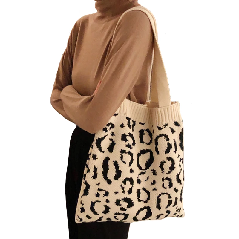 Сумка тоут корейские сумки для женщин тканая сумка на плечо с леопардовым принтом тканевая многоразовая