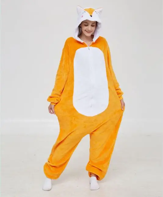 Kigurumi пижамы для взрослых фланель Новый Мягкий комбинезон в виде лисы из