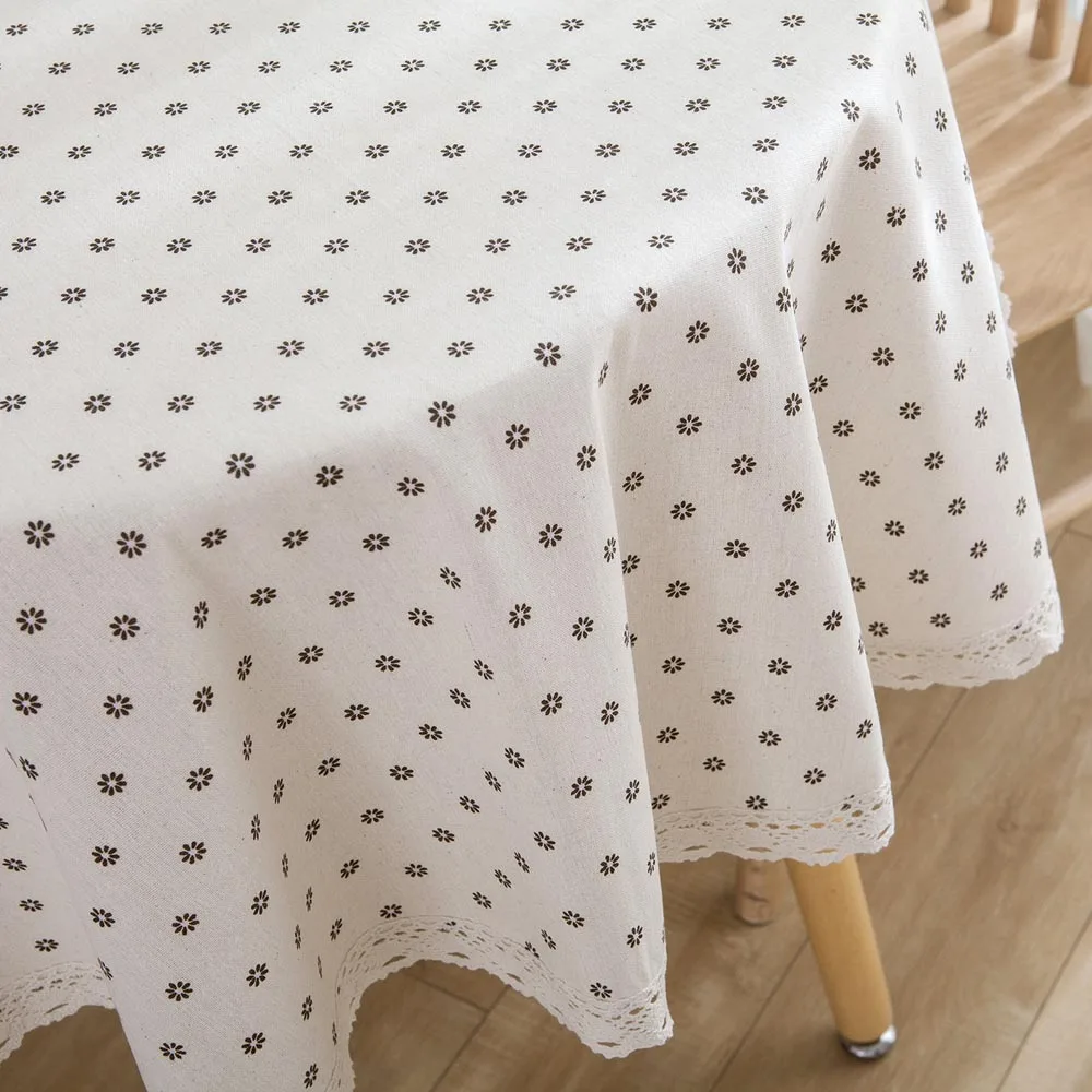 Круглая скатерть из хлопка и льна с кружевной каймой цветочным узором | Дом сад