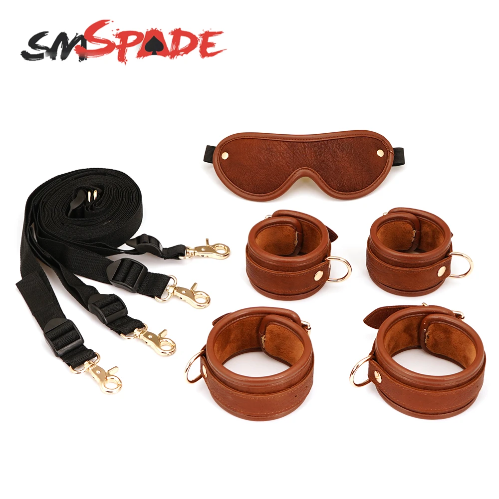 SMSPADE БДСМ кожаный бондаж секс игрушки для пар искусственные наручники + манжеты и