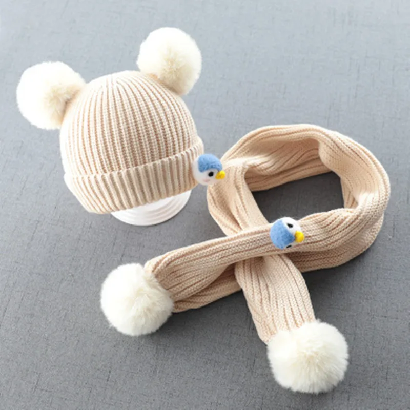 Детская шапка Милая вязаная Сезон осень зима Шапка и шарф для маленьких девочек