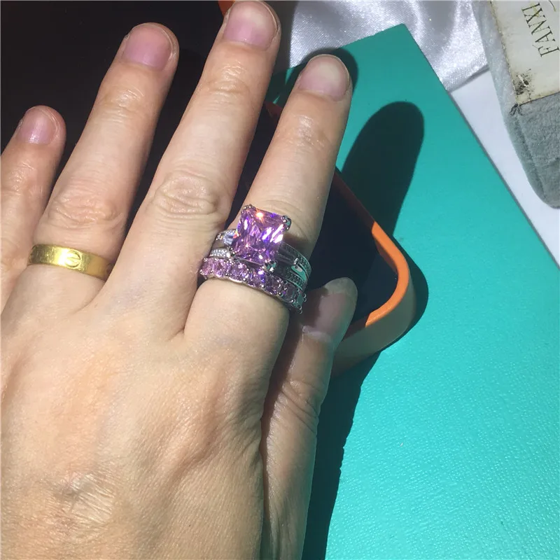 Роскошная Эйфелева башня 6ct Lab кольцо с розовым бриллиантом наборы из