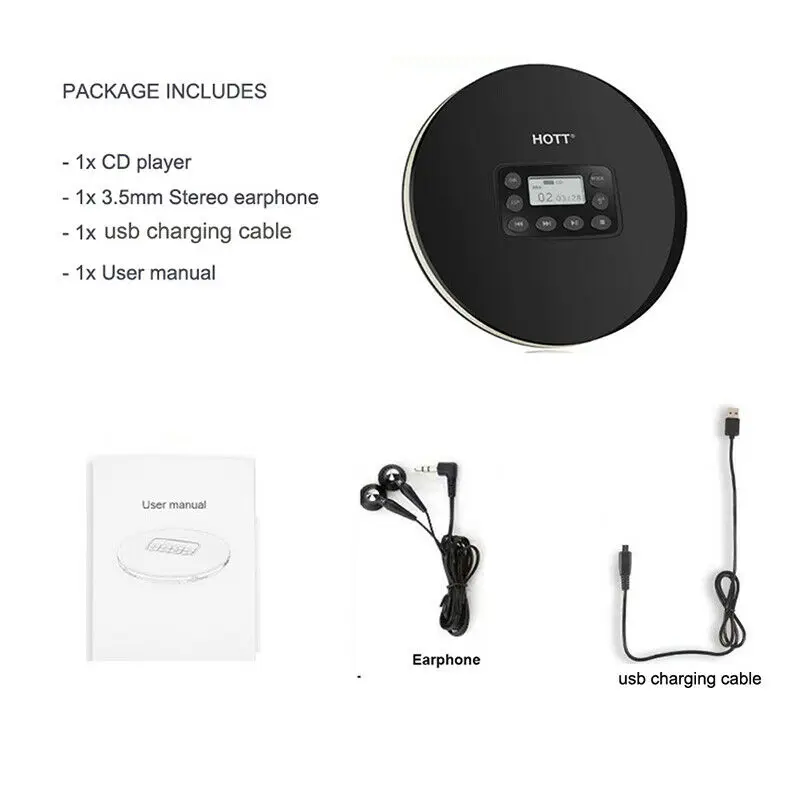 HOTT CD711T перезаряжаемый Bluetooth портативный MP3 CD плеер для дома путешествия и