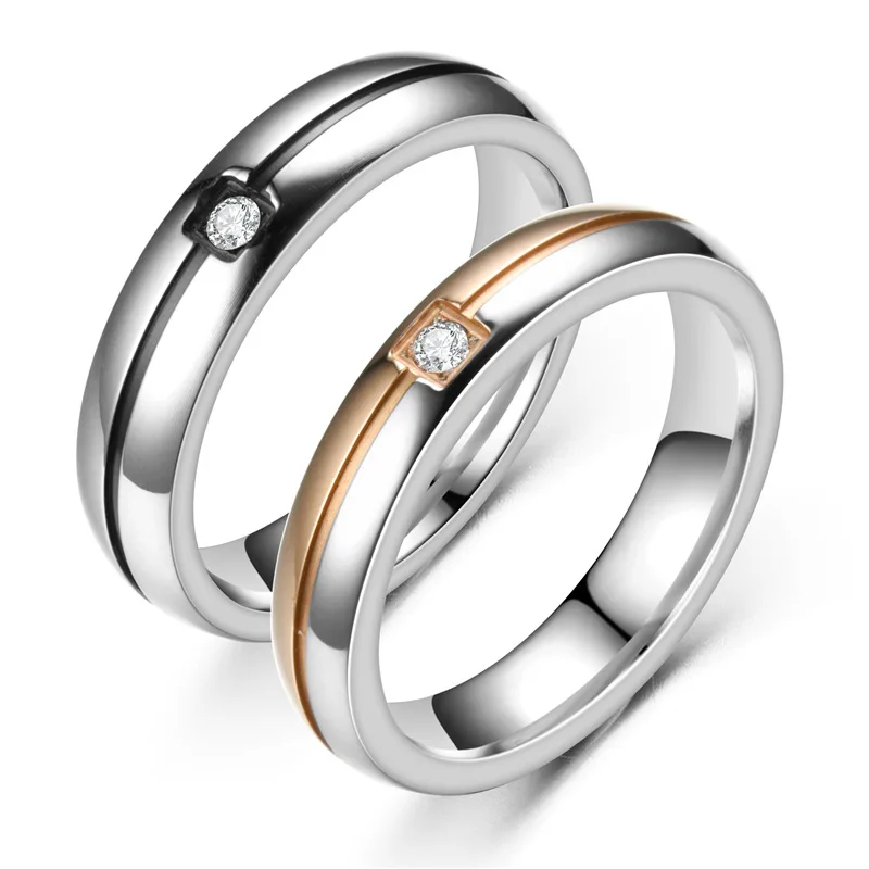 

Fashion Rose Gold Color Couple Stainless Steel Rings For Women Men Wedding Engagement Jewelry Gift DH-001