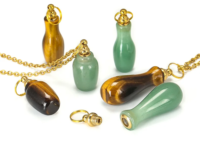 Ожерелье с подвеской из натурального камня тигровый глаз ожерелье с зеленым авантюрином флакон для эфирных масел духов с нитками 2 цвета на выбор