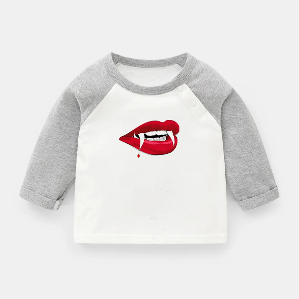 

Bloody Vampire Lips Halloween Happy Halloween Cartoon Candy Newborn Baby T-shirts Toddler Raglan Color Long Sleeve Tee Tops