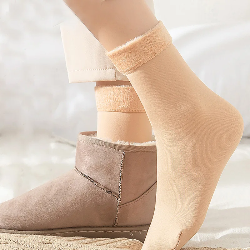 

2021 Snow Socks Women's Autumn and Winter Light Legs Artifact Thickening Plus Fleece Winter Plush Warm Cotton Socks Floor Socks