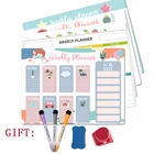 Магнитный Еженедельный ежемесячный планировщик, календарь, наклейки на холодильник, сухое стирание, маркеры для сообщений, рисования, стираемая доска для стен