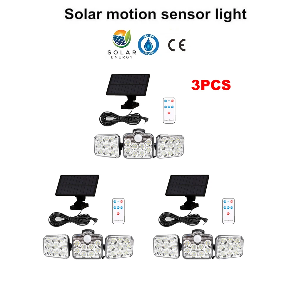

3 шт., настенный светильник на солнечной батарее, 138 светодиодов