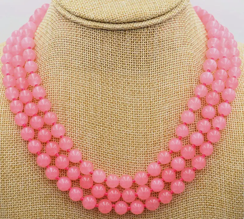 

new 3row 17-19" 8mm rose jade beads necklace clasp AAA++ jade
