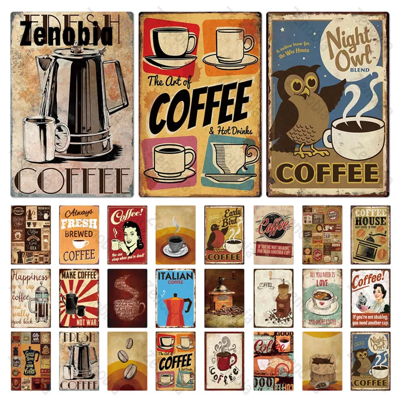 

Fresh Coffee Metal Sign Metal Poster Plate Tin Sign Retro Wall Art Decorative Plaque for Cafe Kitchen Coffee Bar Decoration