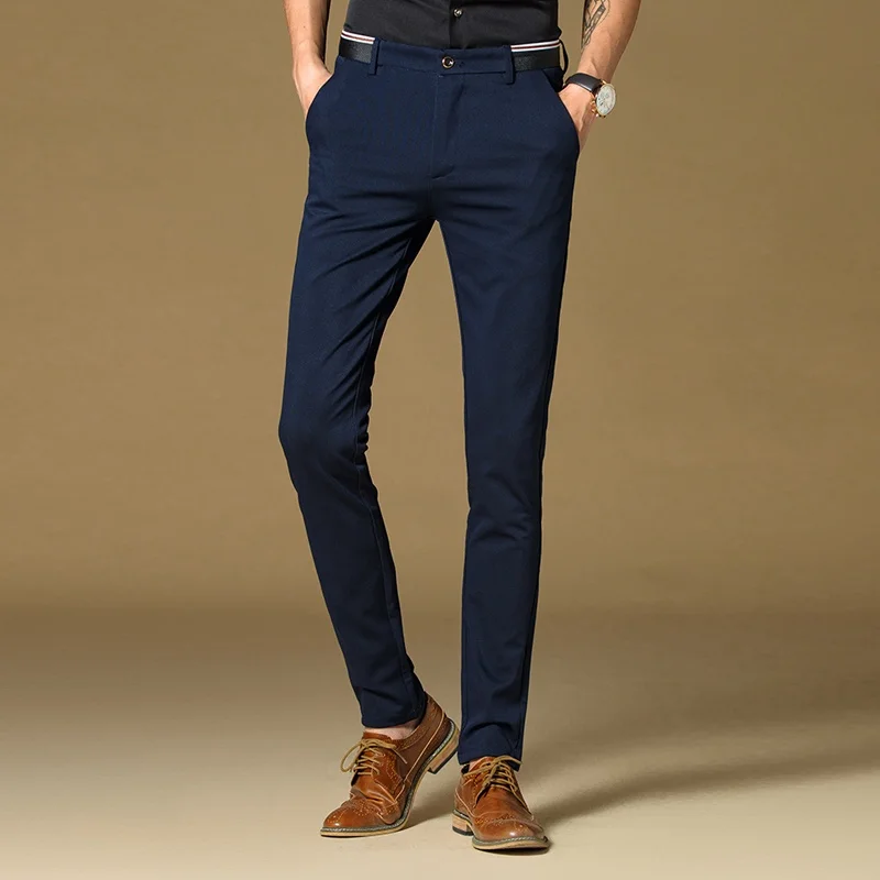 Брюки мужские Стрейчевые черные деловые повседневные штаны для молодых мужчин