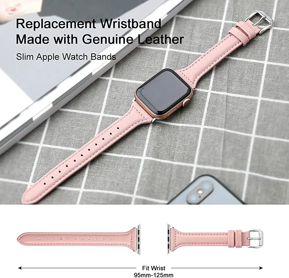 

Slim Leather strap For Apple watch band 40mm 44mm 38mm 42mm 40 44 mm Genuine Leather bracelet iwatch serie 7 6 5 4 3 se strap