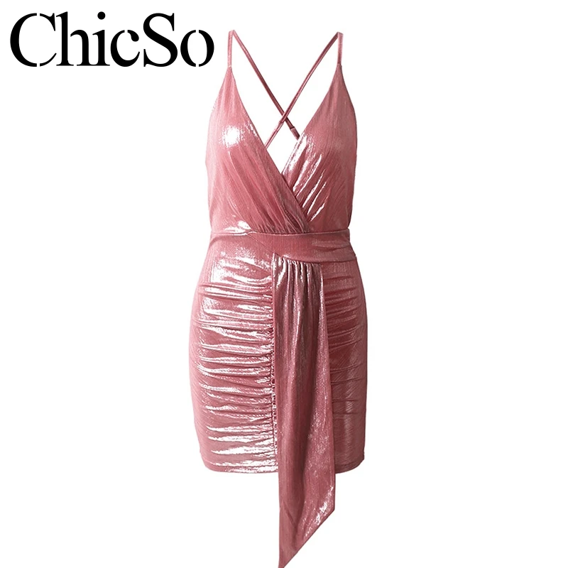 MissyChilli без рукавов с открытой спиной розовое v образный вырез Платье женское