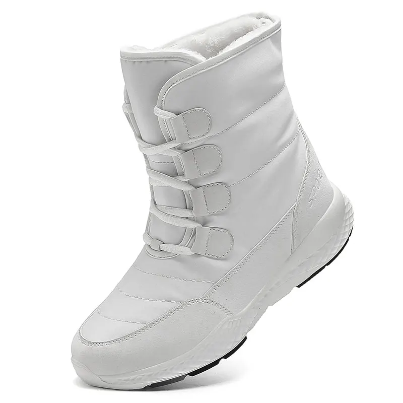 

Женские ботинки, зимние белые ботинки для снега, Короткие стильные водонепроницаемые Нескользящие качественные плюшевые черные ботинки, ж...