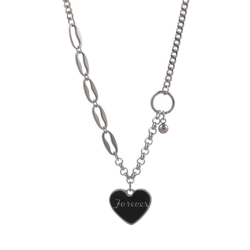 

Stainless Steel Flat Love Pendant Necklace 2021 New Women's Ins Trendy Hip Hop Clavicle Chain High-Grade Accessories