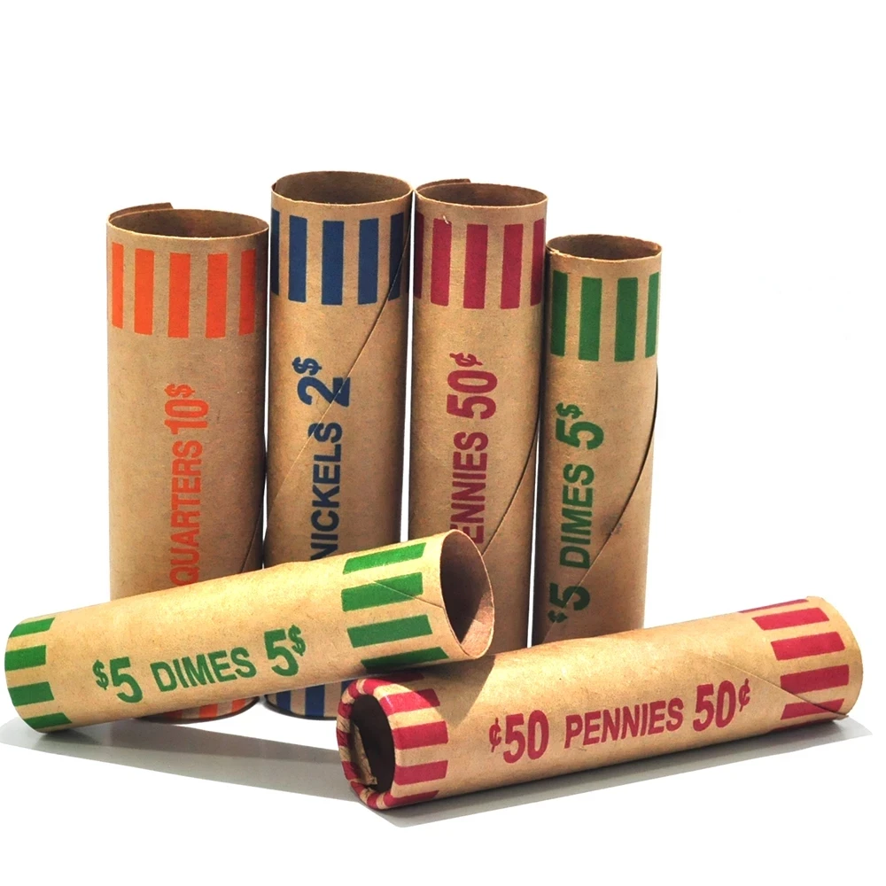 Easy Fill Assorted Coin Wrappers Pre-formed Paper Tubes for Penny,Nickel, Dime, and Quarter, Each Coin 128 Wrappers, 512 per box