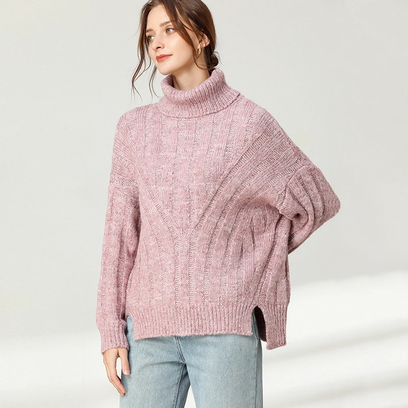 

Woolen Pullover Sweaters Turtleneck Plus Size Winter Casual Autumn Knit Sweater Pullovers Basic Pink Wool Sweaters Women