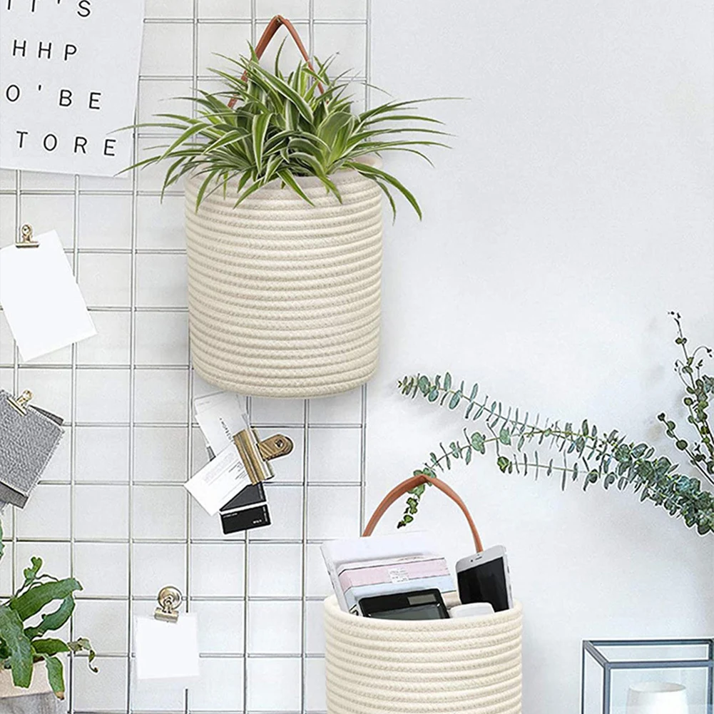 

Storage Basket Cotton Rope Basket with Strap Flower Basket Clothes Organizer Wall Hanging Storage Basket Home Decoration