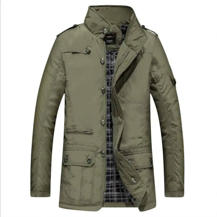 Men Trench Liner Outwear Warm Epaulettes Coat Men Winter Cotton Parkas MenHow Thick Warm Padded Multi-Pocket Coats