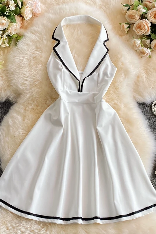 

Fashion Sexy Halter V-neck Dress For Club Party Women Sleeveless Slim Backless Black White Ladies Elegant Boho Vestidos Summer